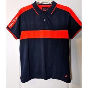 Nautica Mens Slim Fit Polo Shirt Navy Blue Red Colorblock Logo Large K7231B
